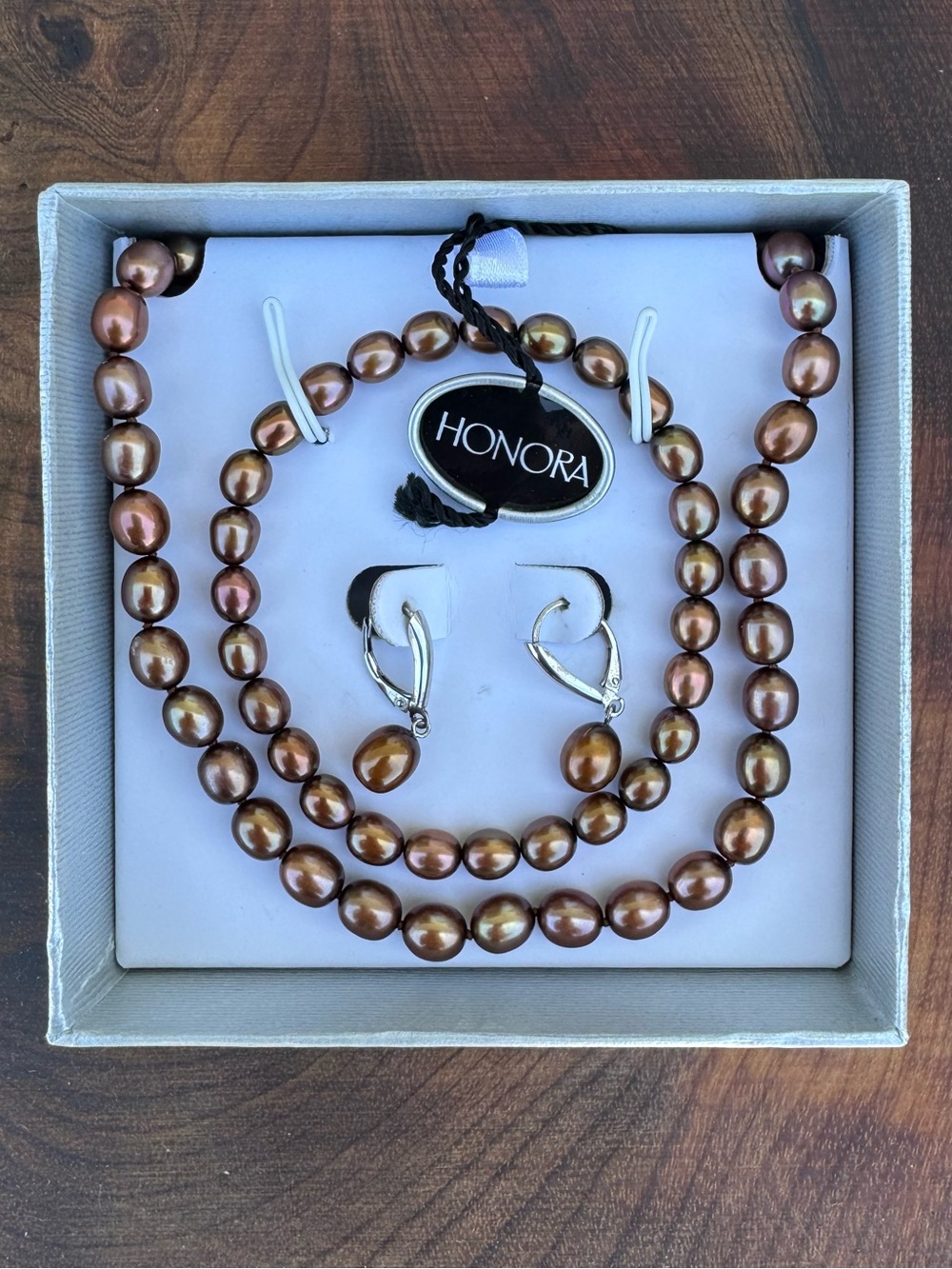 Honora Brown/Gold Pearl Necklace and Earring Set